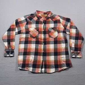 Wrangler Flannel Shirt Men XL Plaid Long Sleeve Western Casual Fall Orange Black